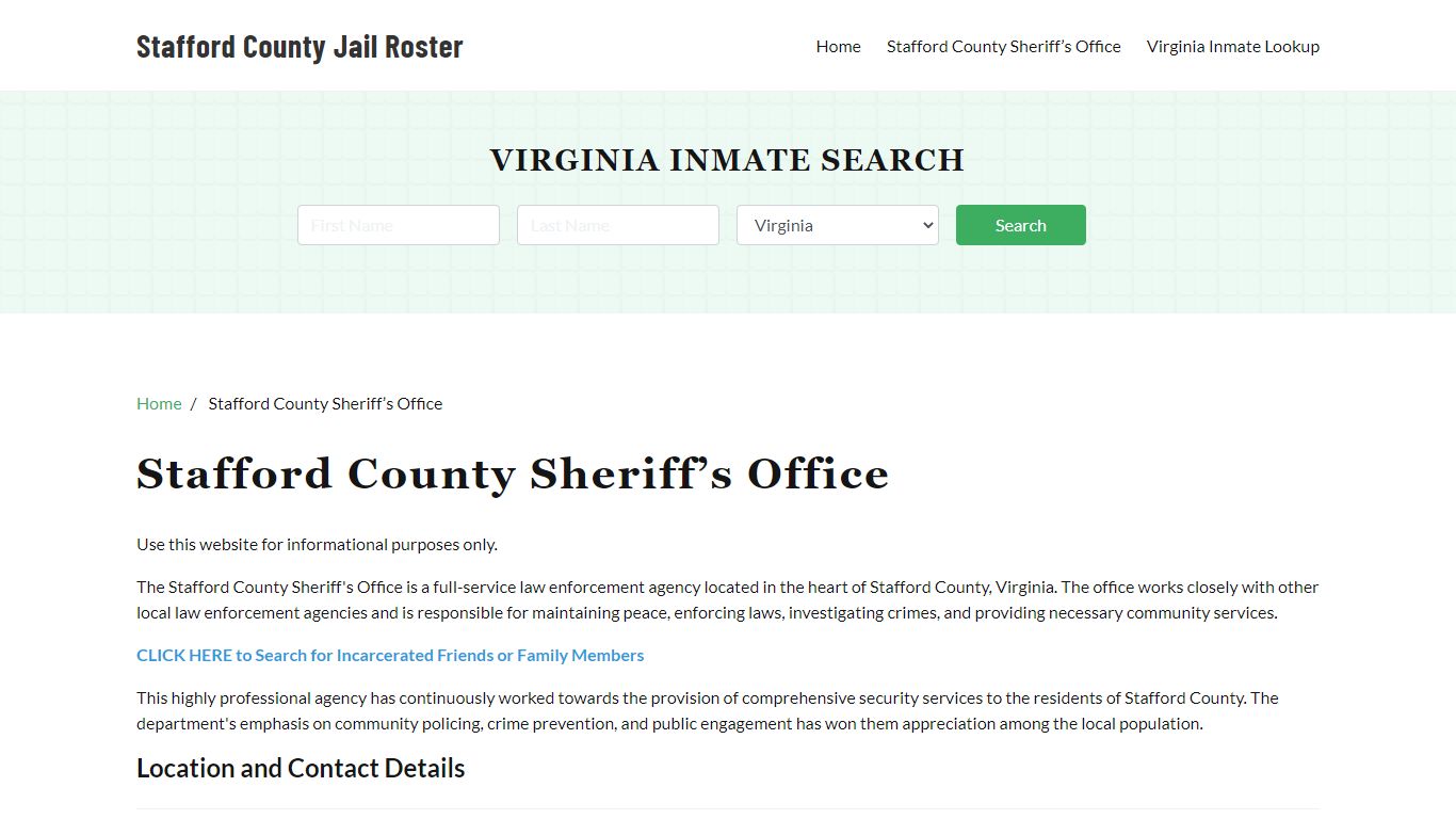 Stafford County Sheriff Office, VA, Arrest Warrants Search